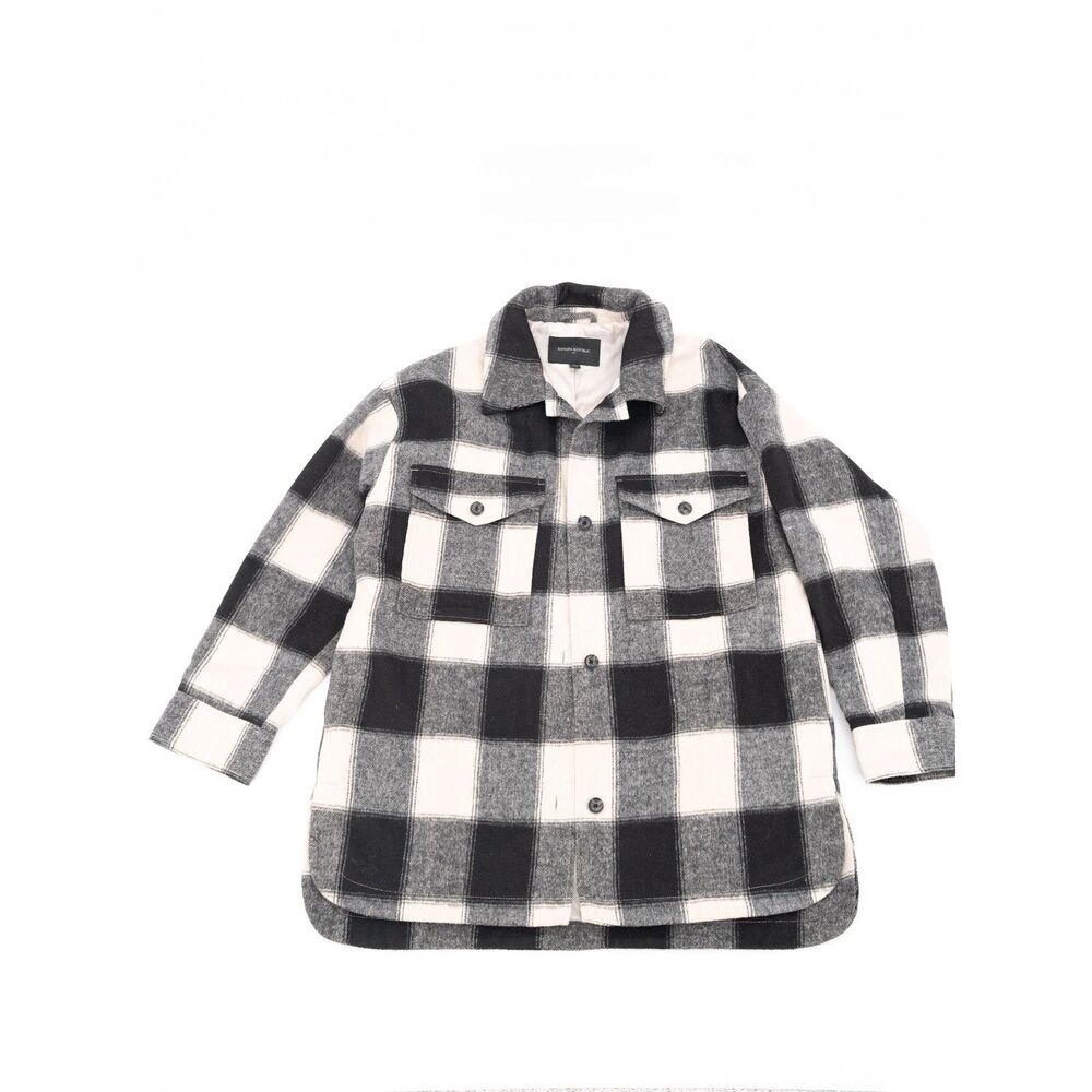 Banana Republic Womens M Shacket Buffalo Plaid Black White Checkered Button Up